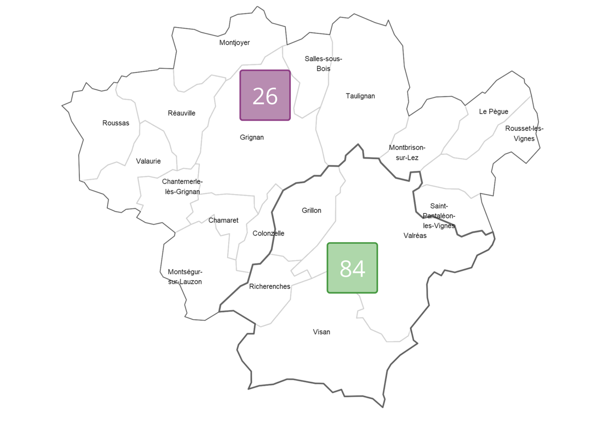 Carte des 19 communes de 2684 Watts